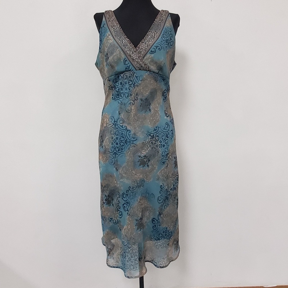 Vintage Emergency Exit Womens Y2K Fairy Babydoll Dress Size 7 Blue Midi Beaded